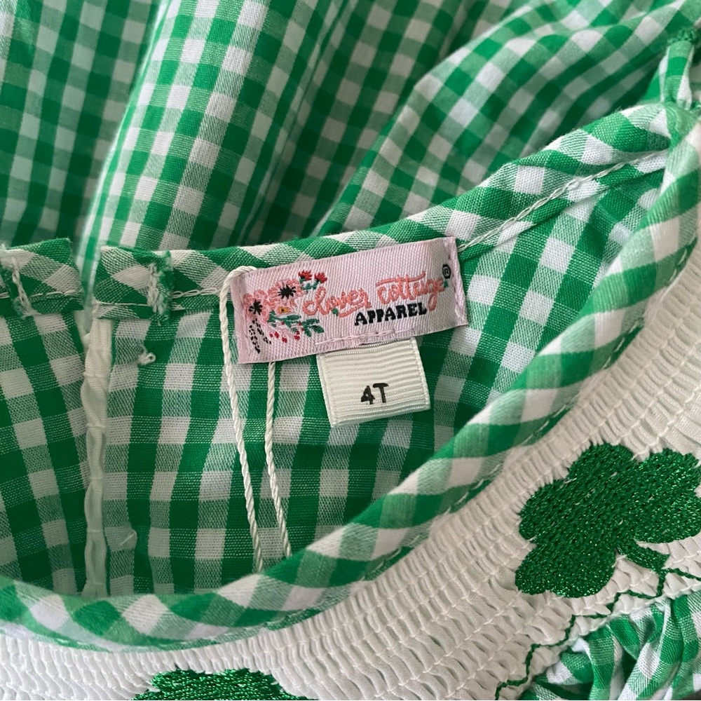 St. Patrick’s Day Shamrock Smocked Gingham Plaid Bishop Dress 4t 5t - Picture 12 of 14